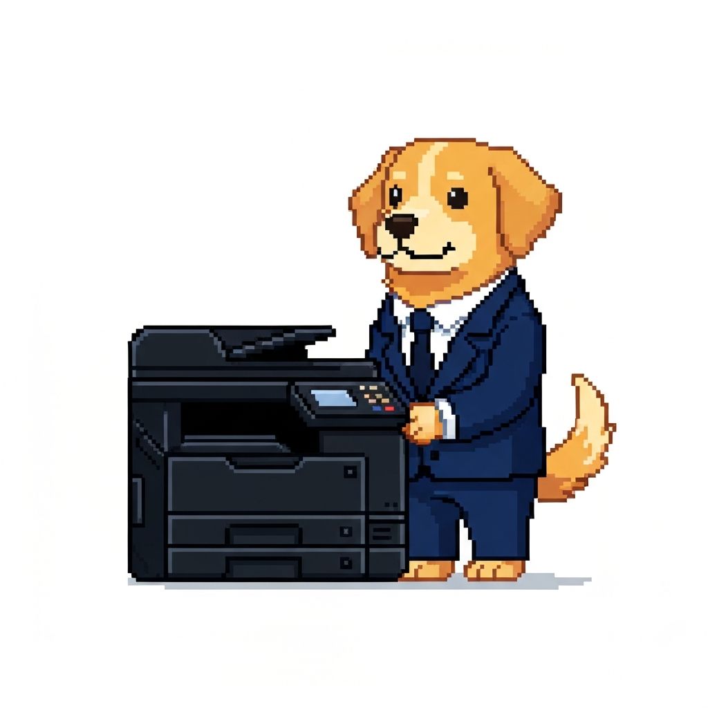 COPYDOG as office worker next to printer